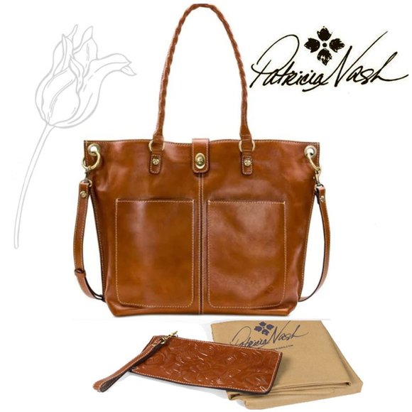 Patricia Nash Brown Tan Marseille Leather Grommet Tote Purse Shoulder Bag - Picture 1 of 16